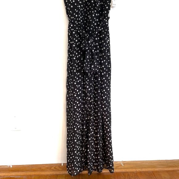 NEW NWT ROZ & ALI DRESSBARN Polka Dot Ruffle V-Neck Sleeveless Jumpsuit Black 16 - Picture 4 of 16